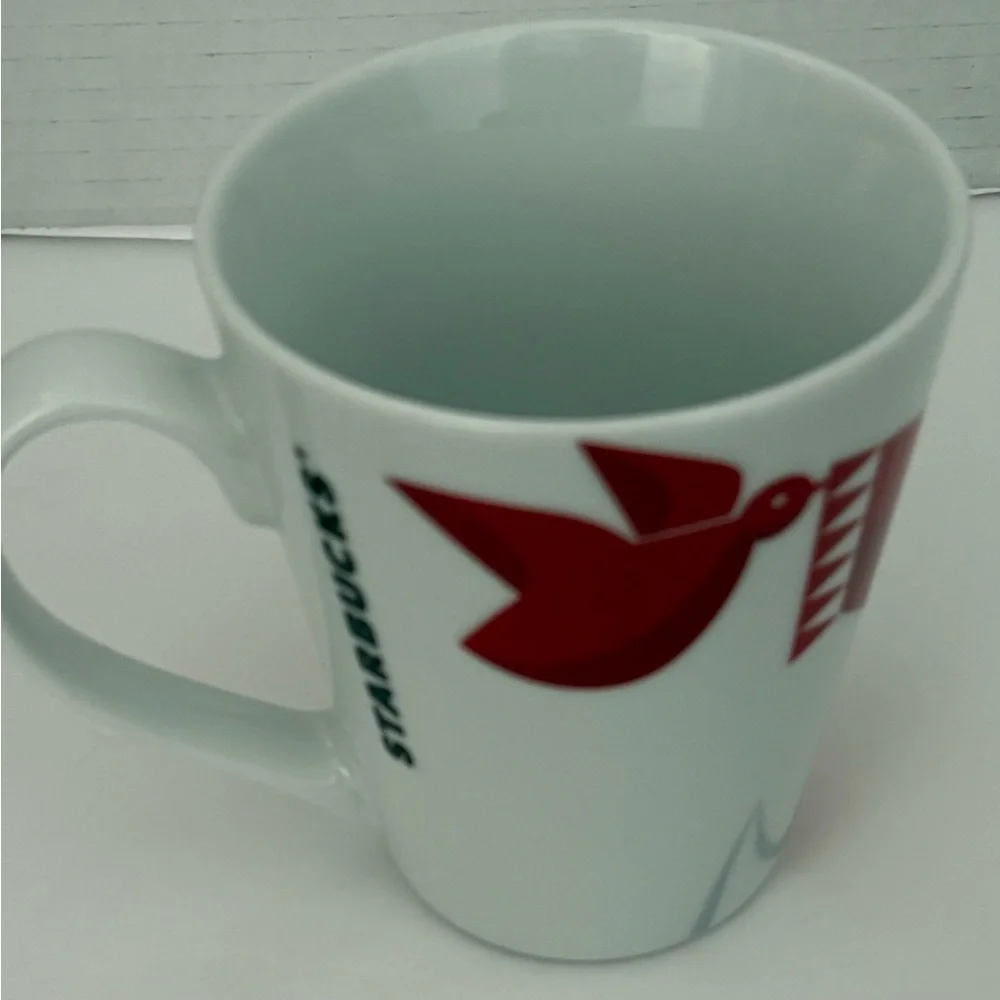 Starbucks Coffee 2012 CHRISTMAS Red/ White FOX & BIRD Coffee Cup Mug 12oz